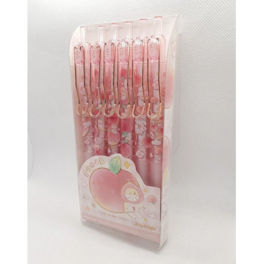 Joytop Peach Gel Pen Set 6 Pack Pink Rose Gold Clip 0.5mm Retractable Stationery